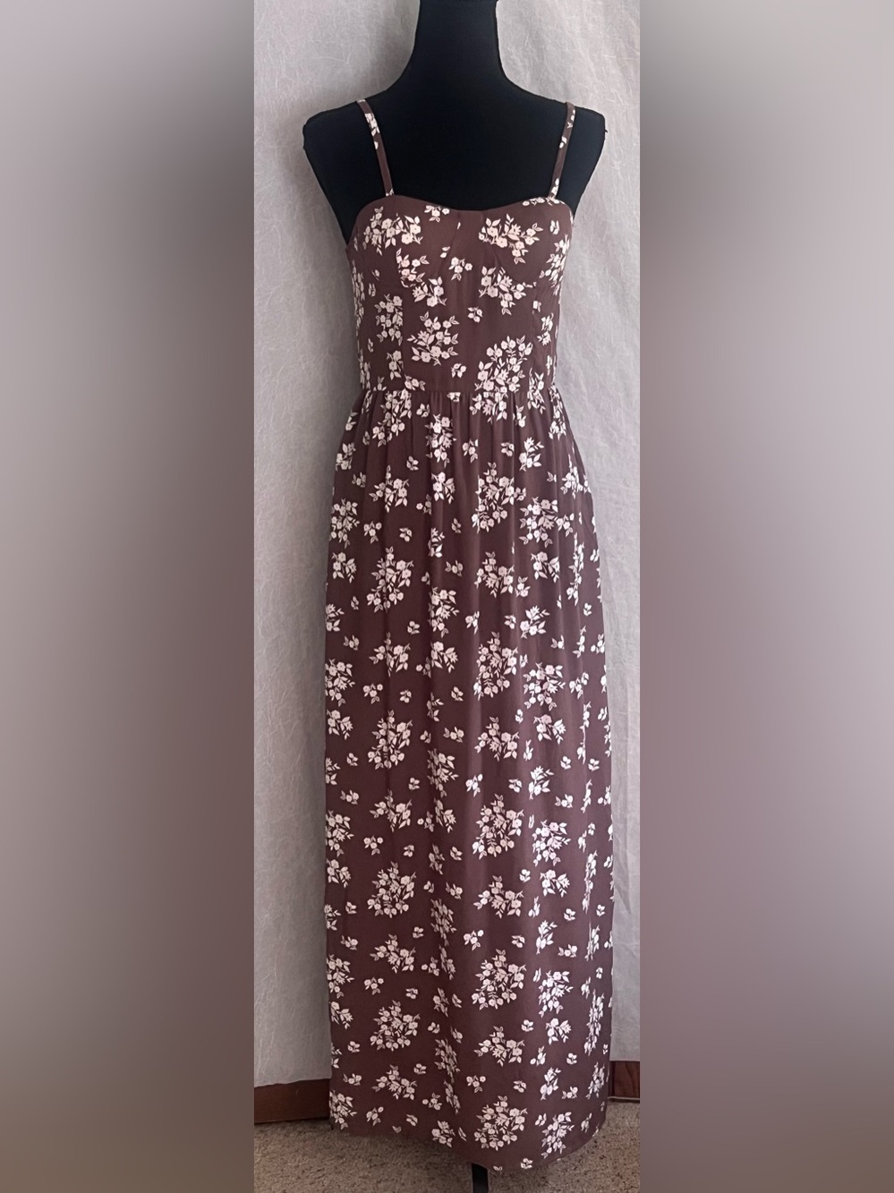 Brown & white Floral Maxi Dress with Adjustable Straps